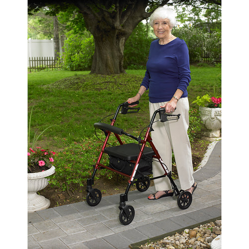 Drive Medical RTL10261RD Adjustable Height Rollator Rolling Walker with 6" Wheels, Red